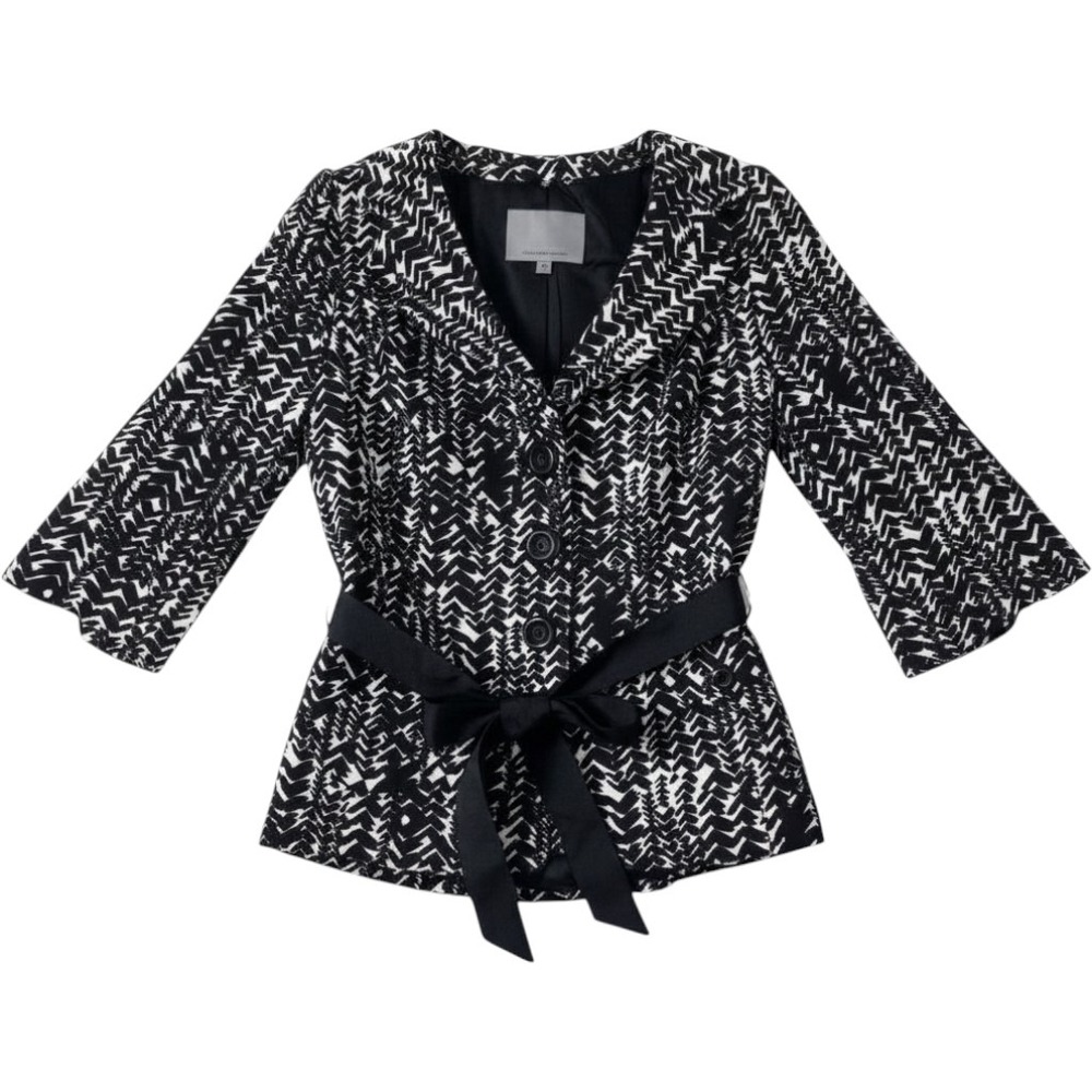 Classiques Entier Womens Medium Black White Silk Blend Belted Blazer Lined